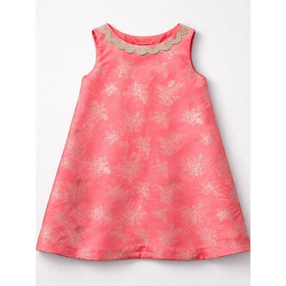 Janie and Jack bright coral and gold formal shift dress floral size 3